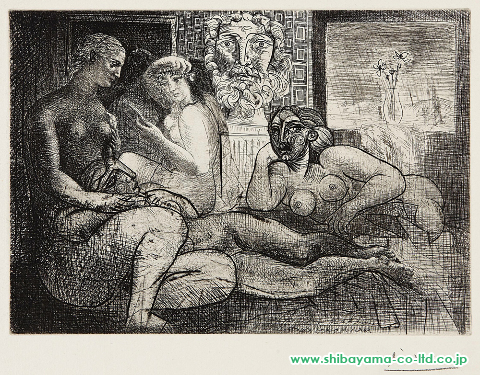 パブロ・ピカソ「Four Nude Women and a Carved Head」エッチング
