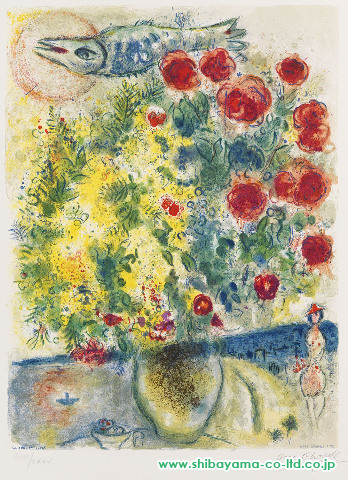 シャガールChagall、ばらとミモザ、希少な画集より、新品高級額装付