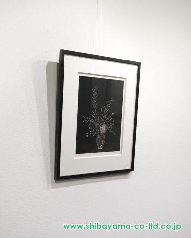 あいぽこ様用 c長谷川潔の500部限定作品 「コップに挿した種草」本物保証 長谷川潔「コップに挿した種子草」マニエル・ノワール :: 絵画
