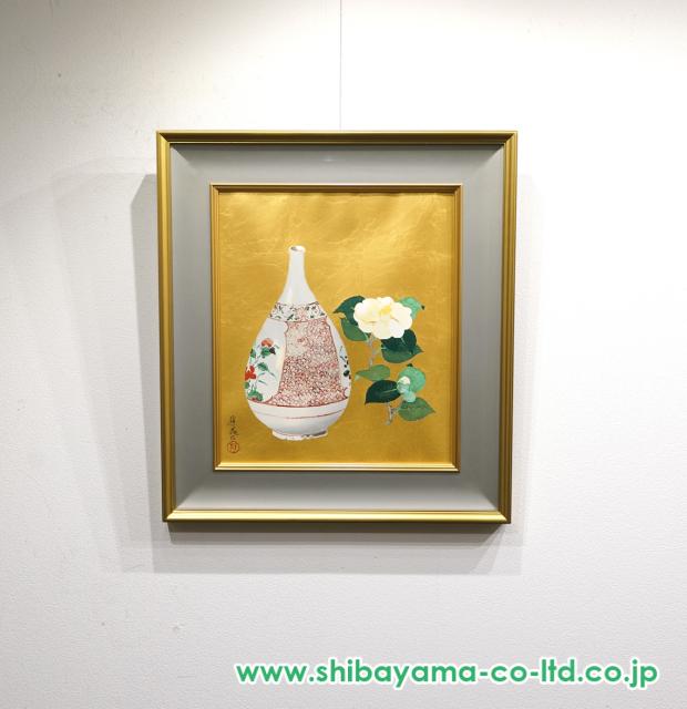 小倉遊亀 版画 花と皿 リトグラフ 東京企画 純金箔 エディションあり 小倉遊亀「小倉椿と古九谷」リトグラフ＋純金箔 :: 絵画買取・販売