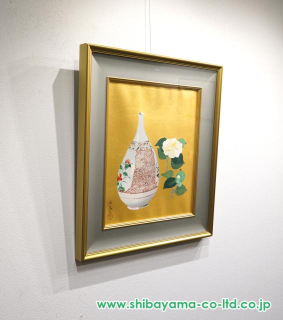 小倉遊亀「小倉椿と古九谷」リトグラフ＋純金箔 :: 絵画買取・販売