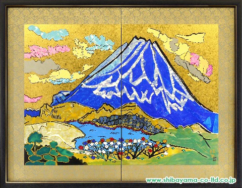 片岡球子「めでたき富士 大観山の富士」リトグラフ＋シルクスクリーン＋純金箔