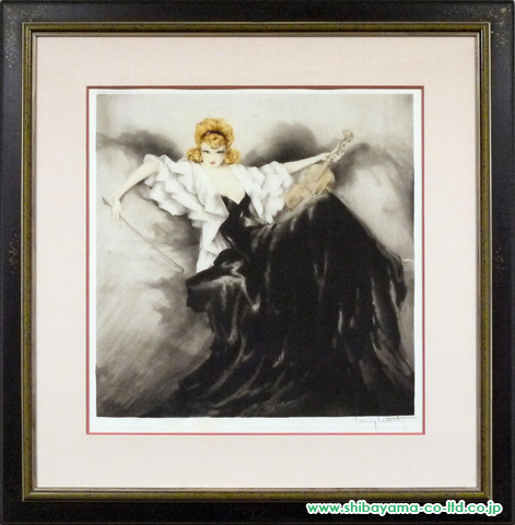 在庫あ人気真作保証 ルイ・イカール 1938年銅版画「ワルツの響」画48×48cm 自署 ウインドミルスタンプ有り アールデコ期の華やかで妖艶な女性像 5570 銅版画、エッチング