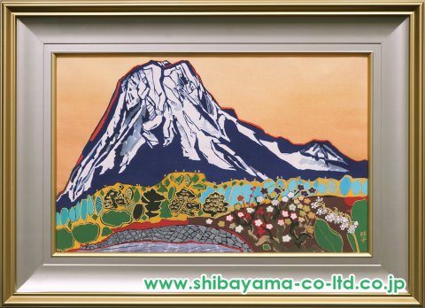 片岡球子「めでたき富士」木版画+本金泥 人気作家 シン・ゴジラで使用された作品 片岡球子「めでたき富士」木版画＋本金泥 :: 絵画買取・販売 - シバヤマ