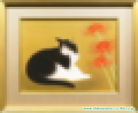 前本利彦「猫と曼珠沙華」日本画 10号
