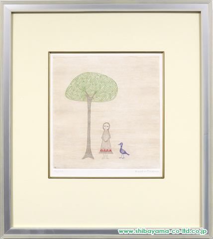 南桂子「木と少女と鳥」銅版画 :: 絵画買取・絵画販売専門店 - 株式