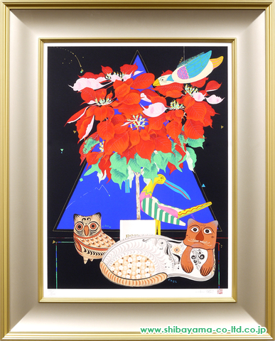 中島千波「ポインセチア」リトグラフ :: 絵画買取・絵画販売専門店