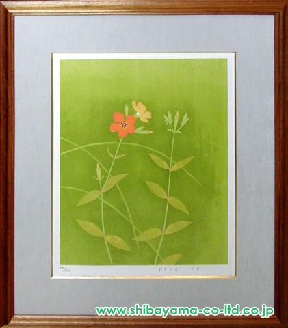 【真作】版画　上村松篁　木版画　散華　仙翁　赤い花　繊細な筆致　V54 Yahoo!オークション -「上村松篁」(木版画) (版画)の落札相場