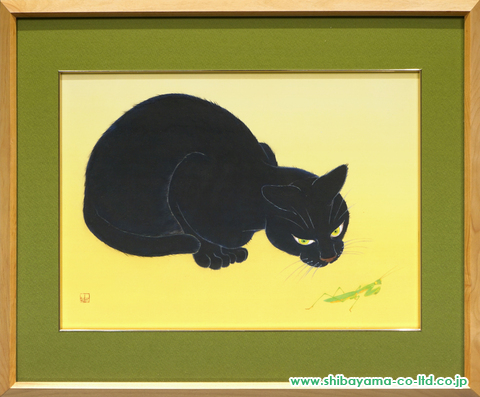白井由美「蟷螂と猫」日本画 8号