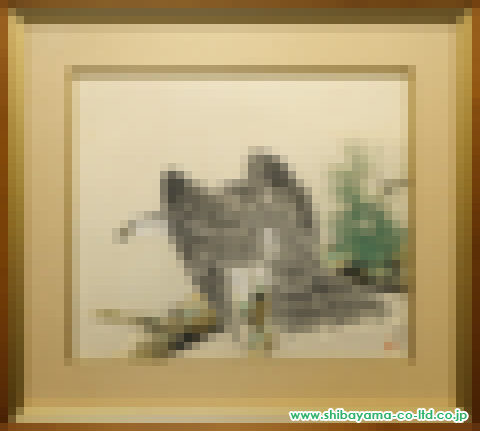 【真作】■ 児玉希望 ■ 「松下白鶴」日本画/額装 共板付属 240412007