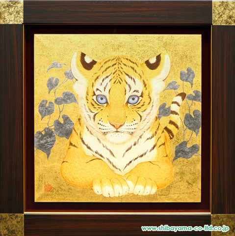 丸山友紀「Little Tiger 伏」日本画 6号スクエア