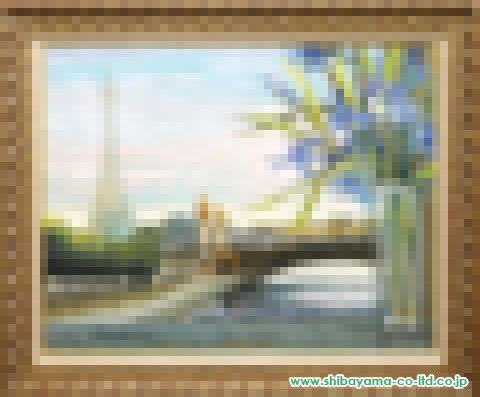 ミッシェル・アンリ「エッフェル塔とアレクサンドル3世橋の百年記念のためのアイリスの花束」油彩 30号