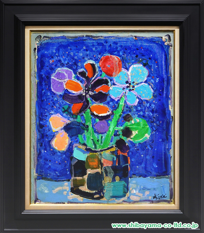ポール・アイズピリ「ブルーバックの花」油彩 :: 絵画買取・絵画販売