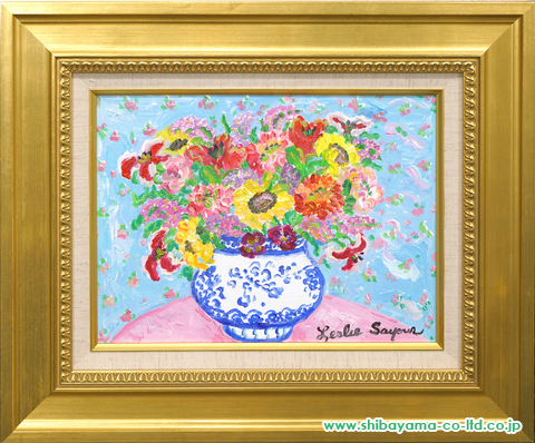 【真作】レスリーセイヤー「ピンクの部屋の花瓶」油彩　4号