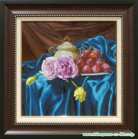 和田直樹「砂糖壺と果物」油彩 6号スクエア :: 絵画買取・絵画販売専門 