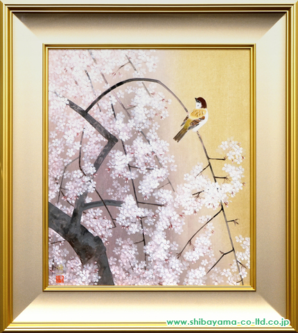 安い超歓迎★後藤順一『桜紅葉（F3号）』日本画 絵画 花鳥、鳥獣