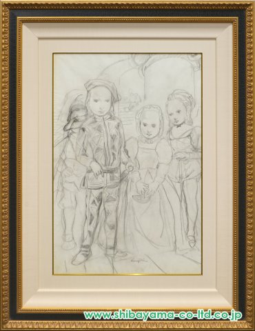 藤田嗣治「アルルカンとコロンビーヌ」鉛筆デッサン