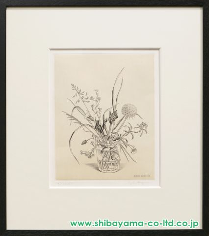 海外から輸入 長谷川潔「コップに挿した野花（春）」ビュラン :: 絵画買取 版画