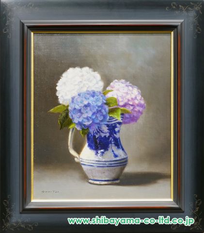 五味悌四郎「紫陽花(スペイン壷)」油彩 8号 :: 絵画買取・販売