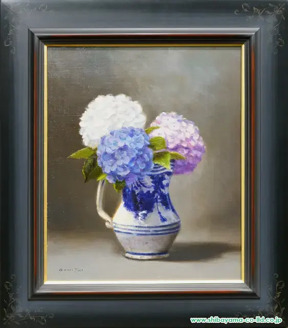 五味悌四郎「紫陽花(スペイン壷)」油彩 8号 :: 絵画買取・販売