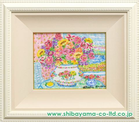真作保証】レスリー・セイヤー「花」油彩画 直筆サイン 真筆