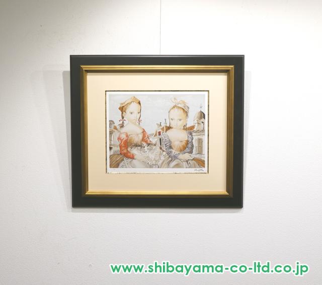 藤田嗣治「猫と二人の少女」シルクスクリーン :: 絵画買取・販売