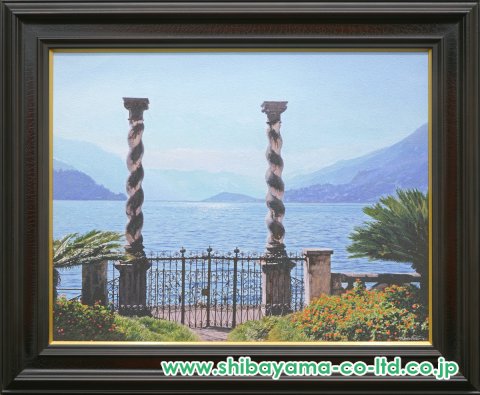 大城真人「ヴィラ・モナステロの庭にて　コモ湖」油彩 P10号