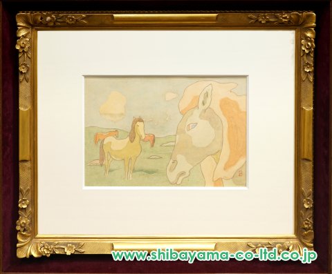 坂本繁二郎「馬」水彩 4号 :: 絵画買取・販売 - シバヤマ