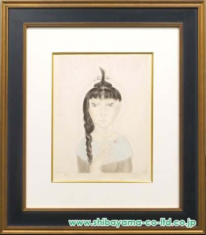 藤田嗣治「花を持つ少女」銅版画