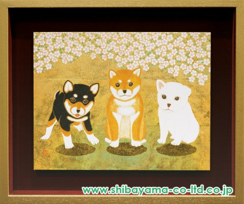 鈴木強「笑う犬（3匹）」日本画 6号