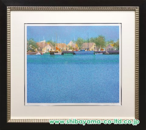 美品 アンドレ・ブーリエ「青いマリーナ」リトグラフ 直筆サイン入 額縁入り アンドレ・ブーリエ「ラ・メール」リトグラフ :: 絵画買取・販売