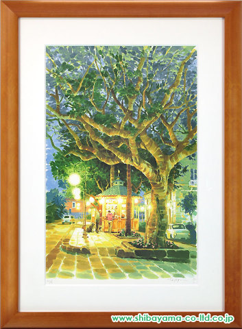 笹倉鉄平「大きな木と小さなカフェ」シルクスクリーン