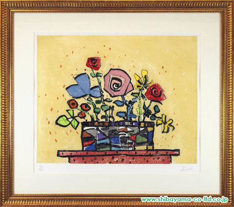 ポール・アイズピリ「イエローバックの花」銅版画