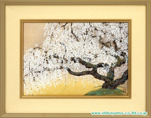 中島千波「夢殿の枝垂櫻(2)」木版画