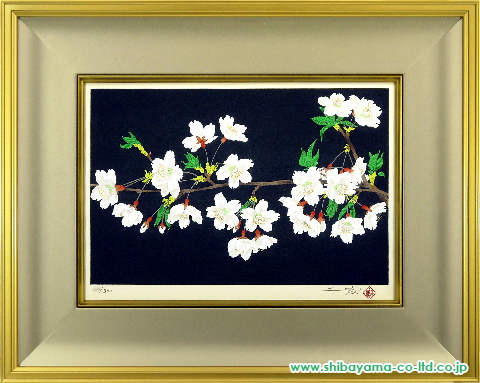 中島千波「櫻花(1)」木版画