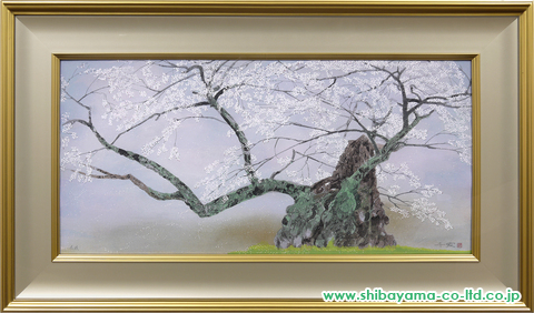中島千波「神代桜(1)」木版画