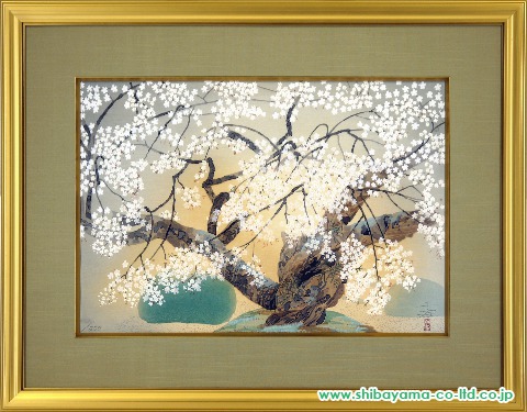 中島千波「御車返の桜」木版画
