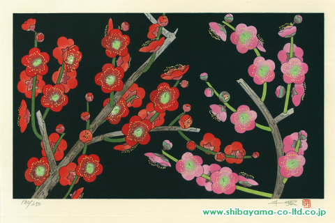 中島千波「花の瞬間より『梅花 ‒ 1月』」木版画