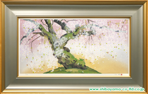 中島千波「泰雲寺の枝垂れ桜」木版画