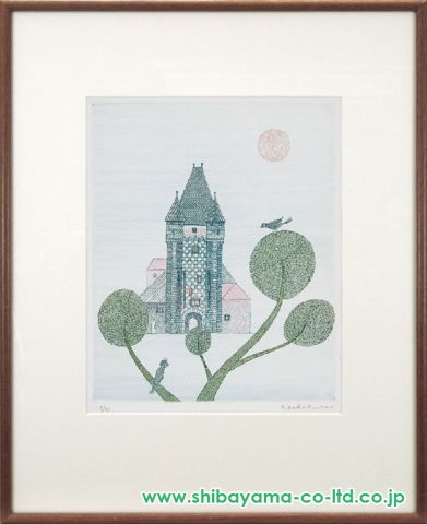 南桂子 エッチング 銅版画 丘の上の家 38/50 ノルマンディの教会 ★669 南桂子 銅版画 エッチング 「木の上の鳥」 1980年 査定 買取