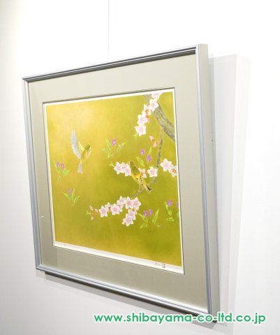 上村淳之「「花」二題より『鳥語 (桃と河原鶸)』」リトグラフ :: 絵画