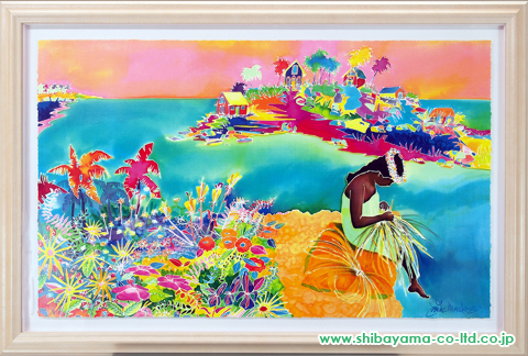 ジェニファー・マークス「マウイの少女 Maui Cliff Weaver」シルクスクリーン :: 絵画買取・絵画販売専門店 - 株式会社シバヤマ