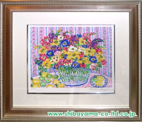 レスリー セイヤ 花畑の中 本人を描いた 105／250 シルク