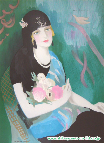マリー・ローランサン「Hommage a Marie Laurencinより『Portrait de la Baronne Gourgaud a la Mentille Noire 「黒いマンテラをかぶったナポレオン・グールゴー男爵夫人」』」リトグラフ