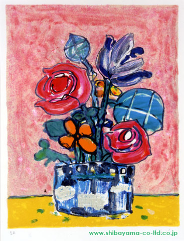 ポール・アイズピリ「ピンクバックの赤いバラ」リトグラフ :: 絵画買取 