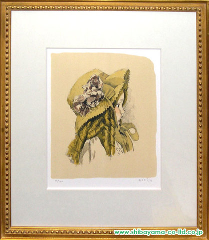 小磯良平「花飾りの帽子の人形」銅版画