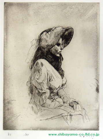 小磯良平「帽子を被った婦人」銅版画 :: 絵画買取・絵画販売専門店 