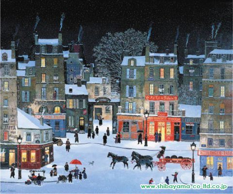 ミッシェル・ドラクロワ「Snowy night , Rue des Rosiers」版画