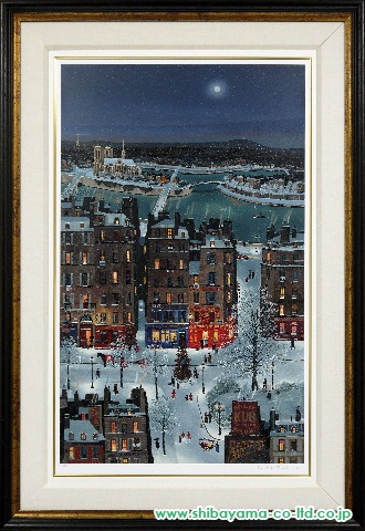 ミッシェル・ドラクロワ「夜のパリのクリスマス」セリグラフ :: 絵画 