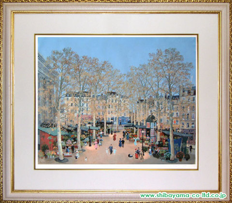 ミッシェル・ドラクロワ「The Paris of My Youthより『マデレーヌの花市場 Flower Market Place de la Madeleine』」セリグラフ